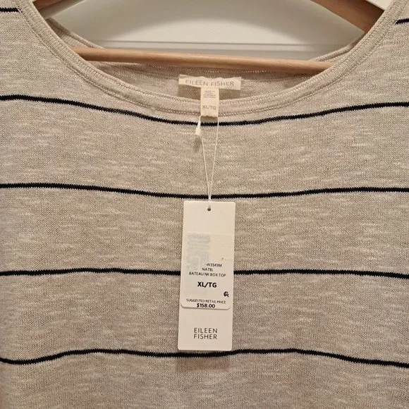 Eileen Fisher Striped Bateau Neck Hi-Low Top, Size XL , New with tag - Picture 6 of 8